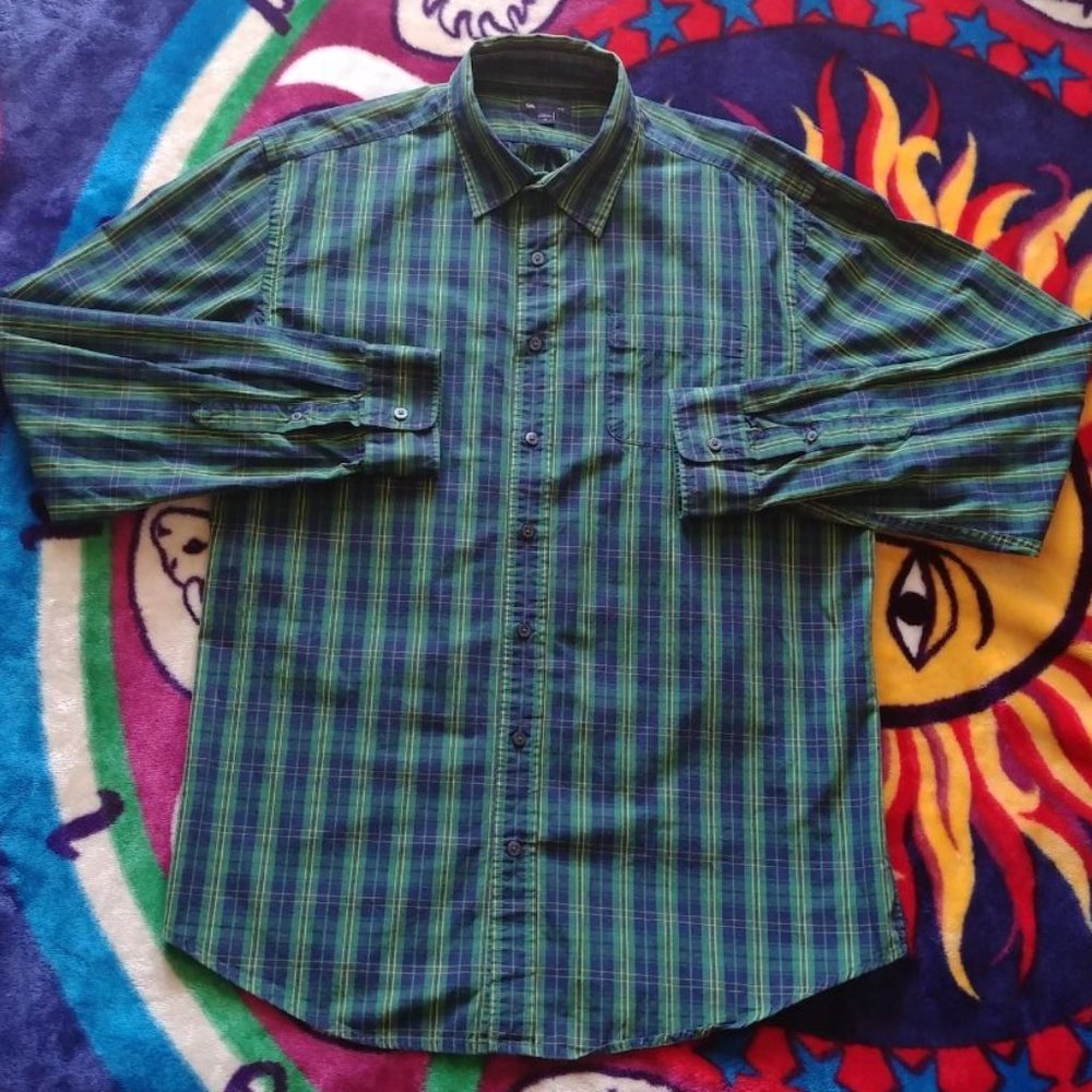 Gap XL Green Plaid Long Sleeve Button Down